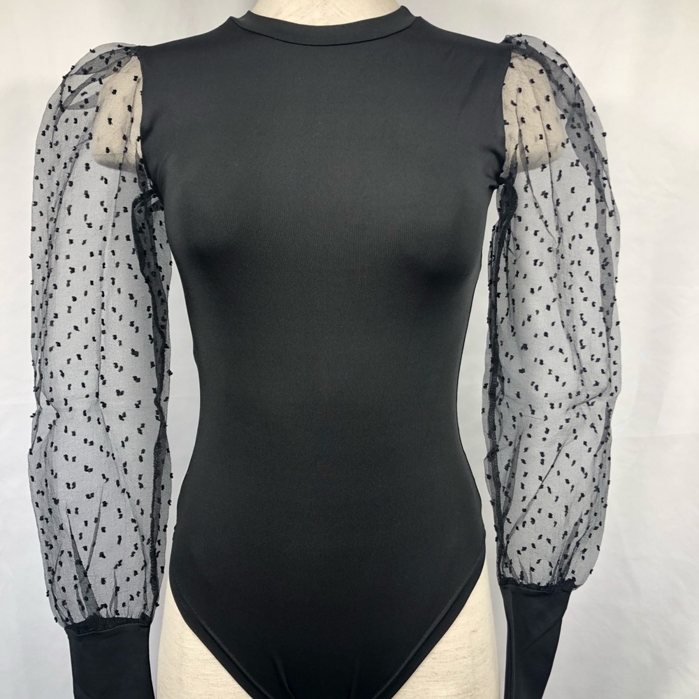 Dotted sheer long sleeve bodysuit